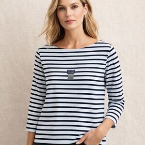 SAINT JAMES Breton Stripe Boatneck Top Navy White French Sailor Shirt France